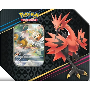 Pokémon Crown Zenith Galarian Zapdos tin gyűjtői fémdoboz Crown Zenith booster csomagokkal