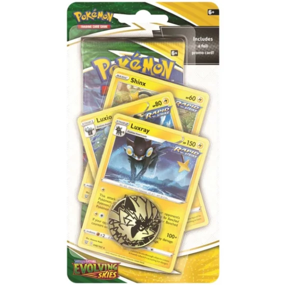 Pokémon TCG – Evolving Skies: Luxray Premium Checklane Blister – booster és holografikus promó kártyák – angol kiadás