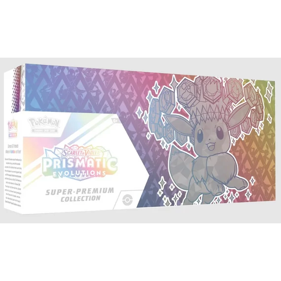 Pokémon TCG – Prismatic Evolutions Super-Premium Collection – 15 booster, Eevee ex promó és playmat – hivatalos angol kiadás