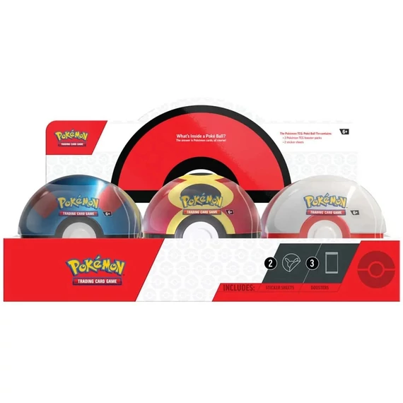 Pokémon TCG Poké Ball Tin 2025 Poké Ball formájú fémdoboz 2 matricalappal