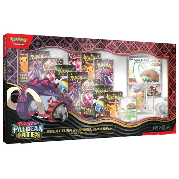 Pokémon Paldean Fates Premium Collection Great Tusk ex és Iron Treads ex promó kártyákkal