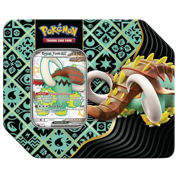 Paldean Fates Great Tusk ex Tin USA 5 booster Pokémon TCG